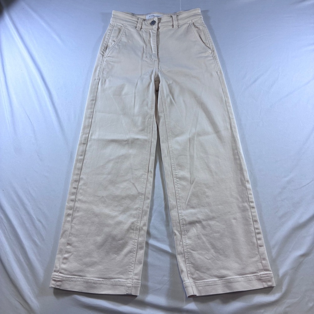 Everlane Wide Leg Crop Pants Bone White High Rise Stretch Trousers Size 00